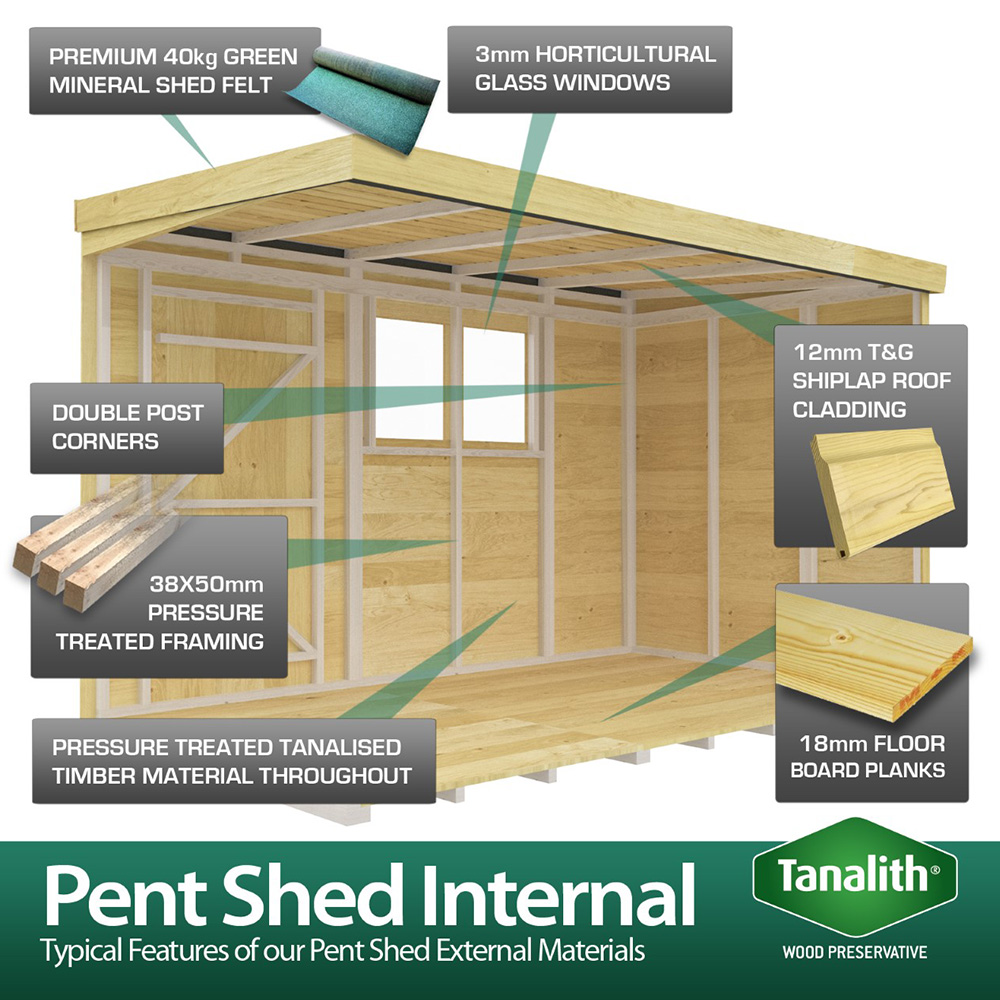 DIY Sheds 10 x 8ft Tongue and Groove Timber Pent Garden Shed Image 5