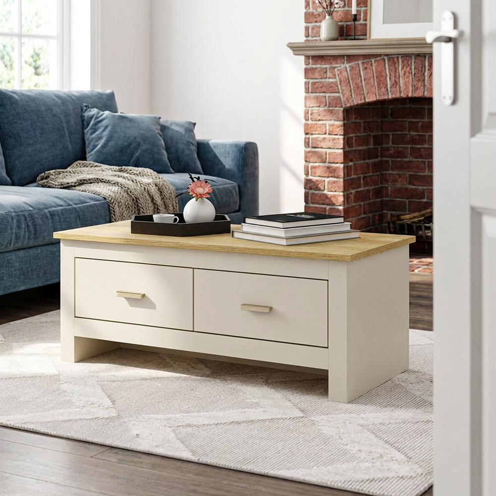 Lexington 2 Drawer Cream and Gold Coffee Table Image 5
