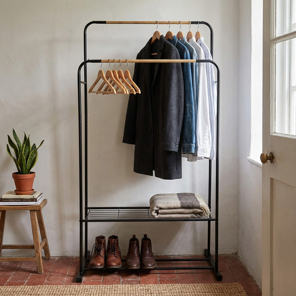 Bamboo Double Garment Rail - Black Image 3