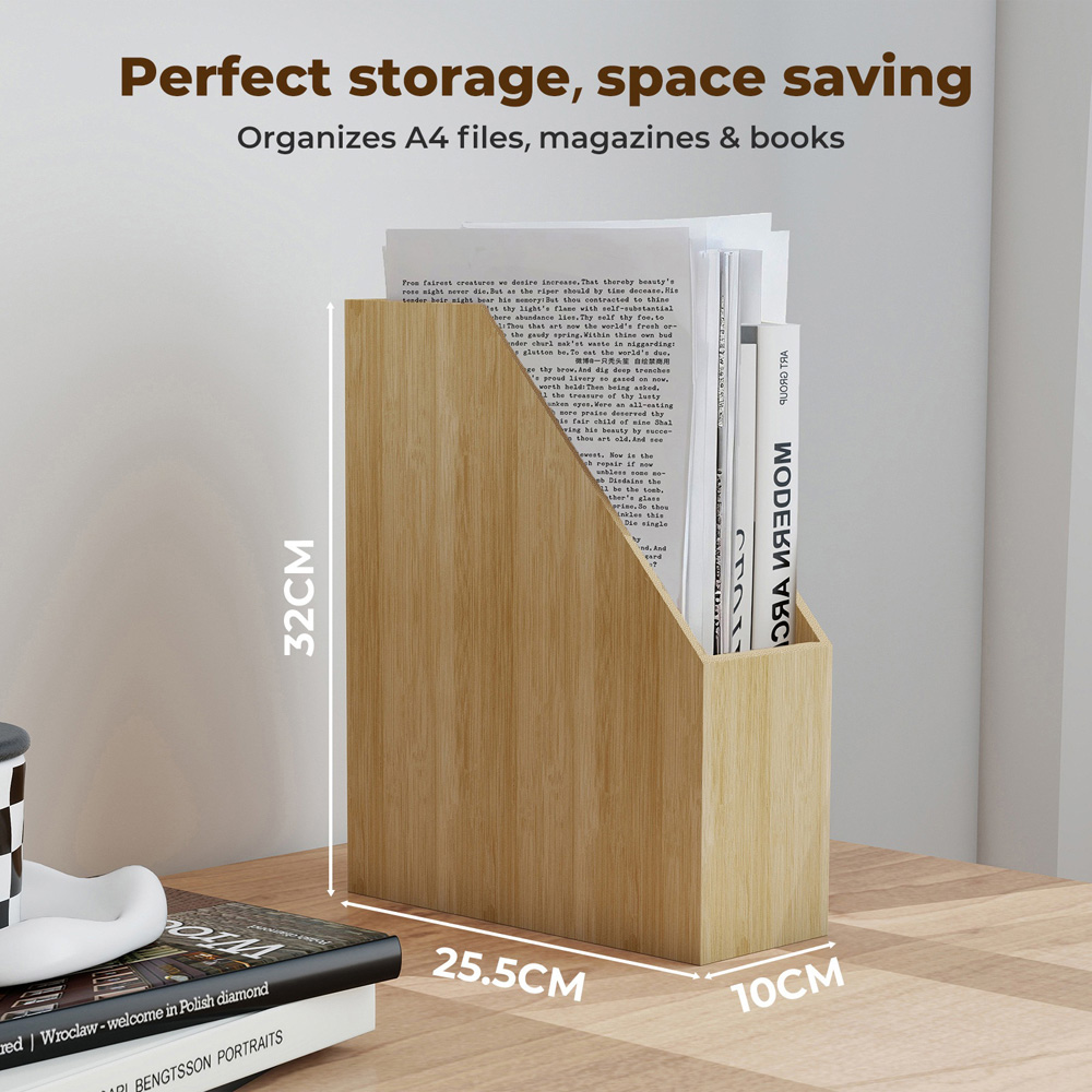Levede A4 Bamboo Magazine Holder Desk Organiser Image 8