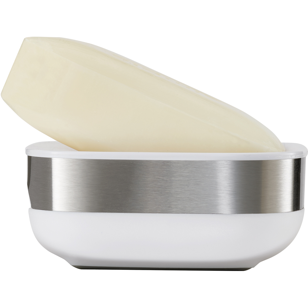 Joseph Joseph Slim White and Stainless Steel Compact Soap Dish Image 3