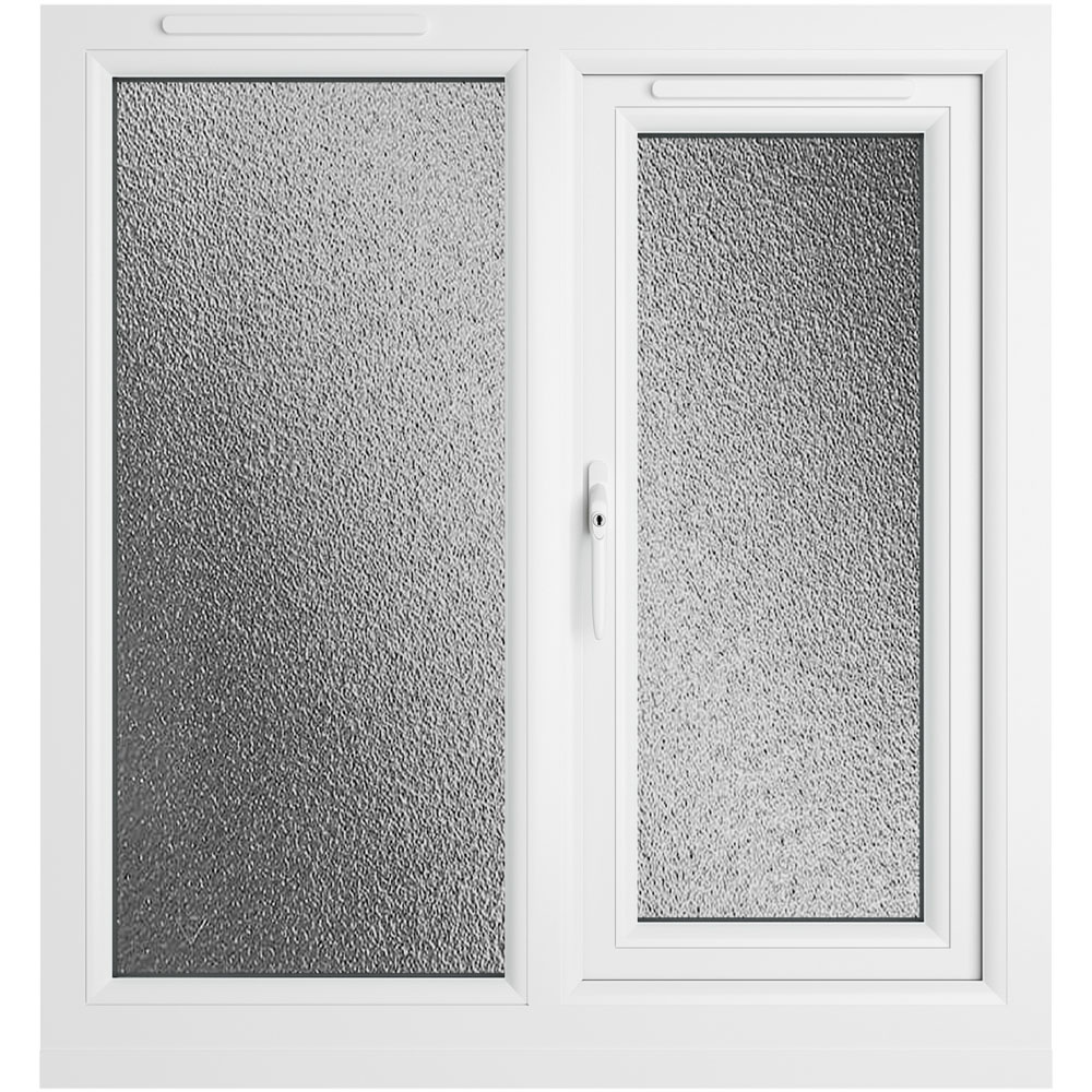 Crystal LH Side Hung Next to Fixed Grey and White Obscure Glass uPVC Triple Glazed Window 905 x 965mm Image 2