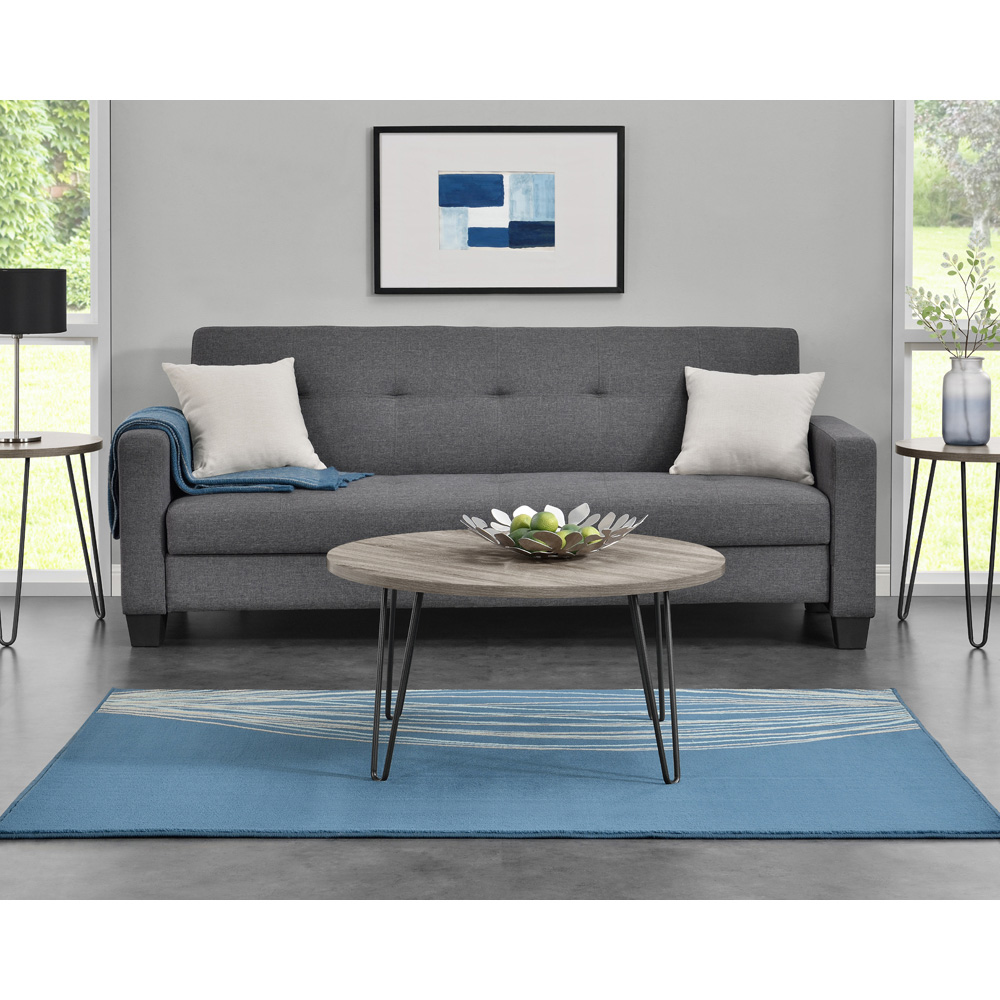Owen Retro Distressed Grey Oak Round Coffee Table Image 6