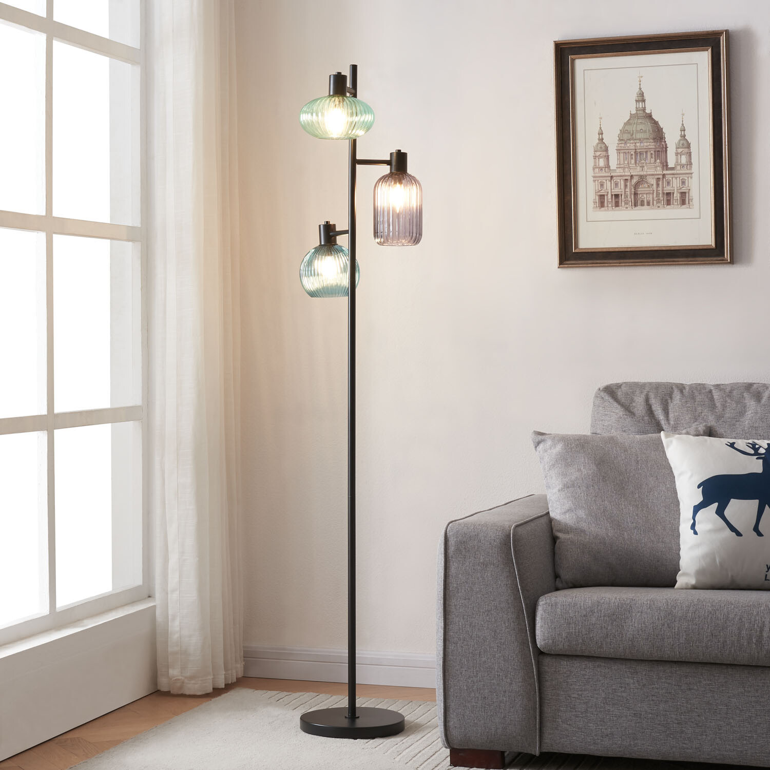 Camborne Black 3 Light Floor Lamp Image 2