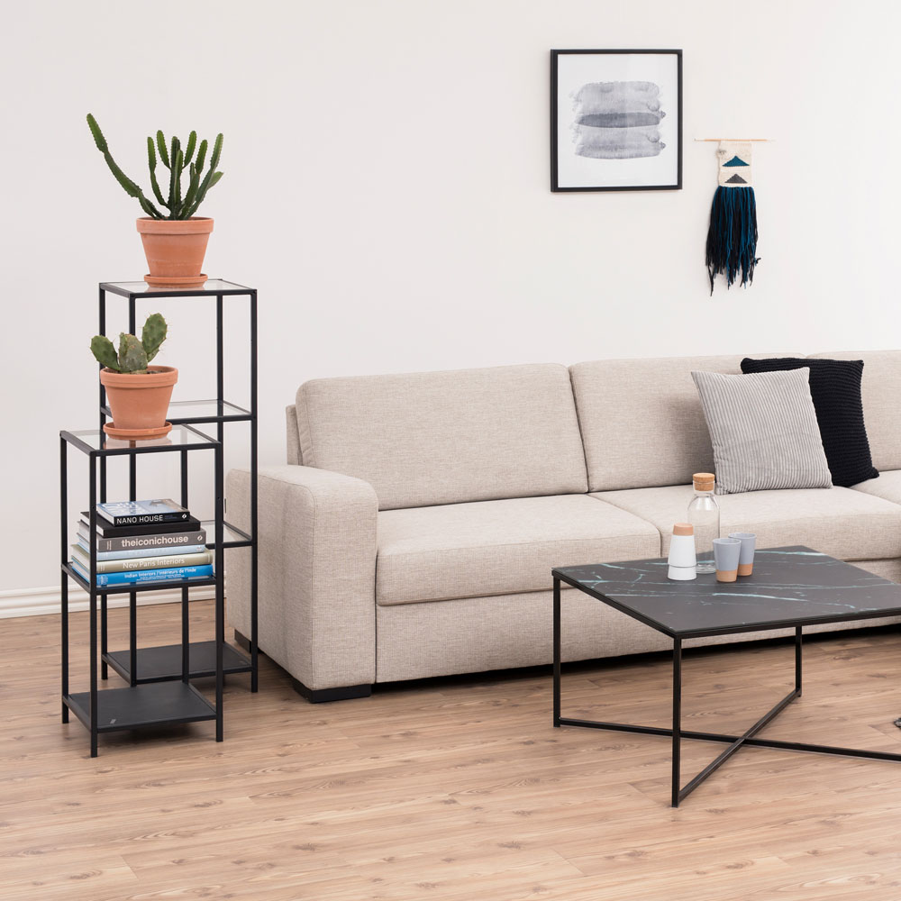Furniture To Go Seaford Black 2 Glass Shelf Narrow Bookcase Image 3
