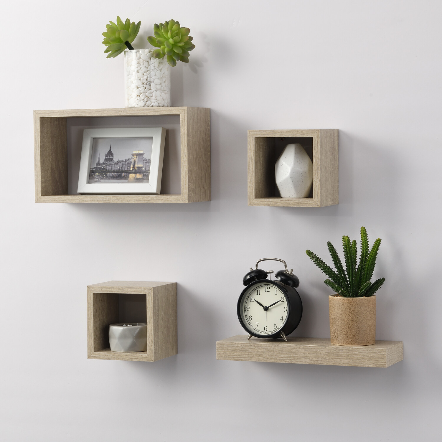 Set of 4 Latitude Floating Shelves - Oak Image 2