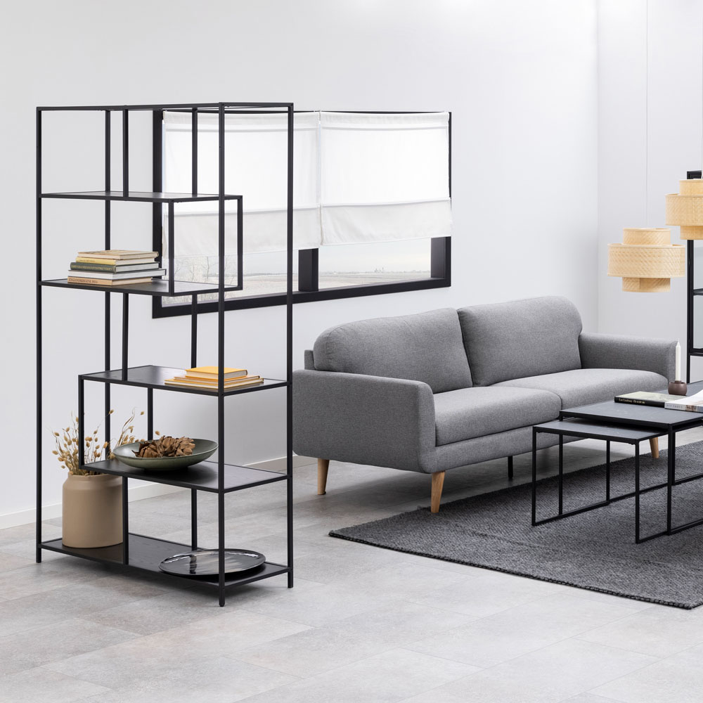 Furniture To Go Seaford Black 5 Shelf Metal Large Asymmetrical Bookcase Image 6