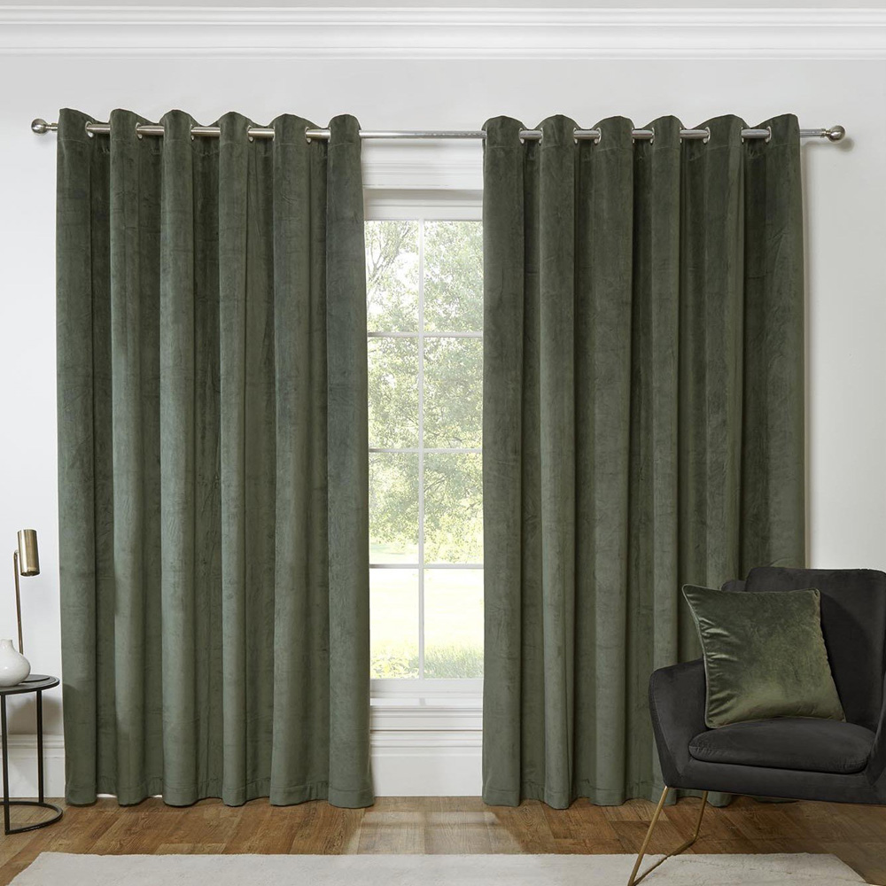 Divante Vermont Velvet Blackout Curtains - Olive / 168cm / 229cm Image 6