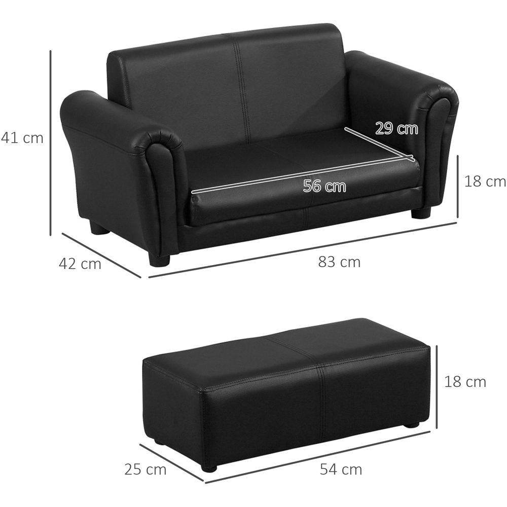 HOMCOM Kids Sofa Set 2 Seater Armchair with Footrest for 18-36 Months, Black Image 9