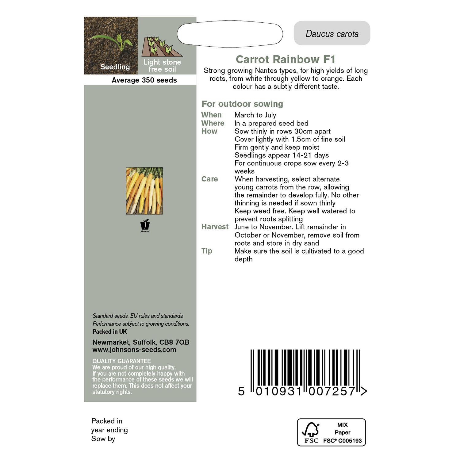 Johnsons Rainbow F1 Carrot Seeds Image 3