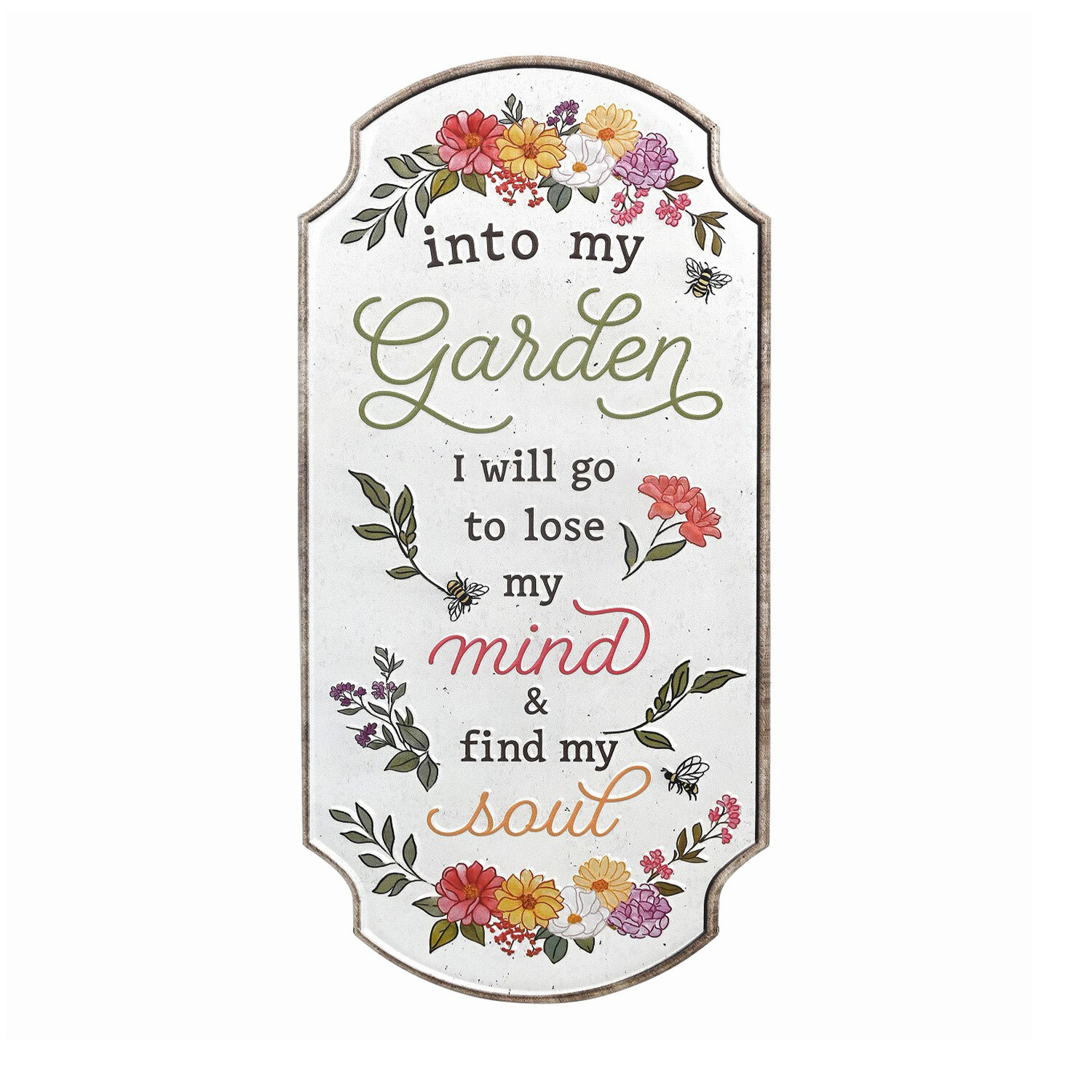 Garden Floral Embossed Metal Sign - White Image 4