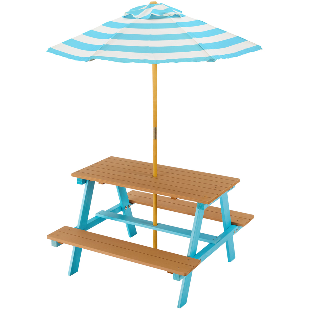 Teamson Home Dakota Aqua and Natural Outdoor Wooden Picnic Table and Umbrella Set Image 2