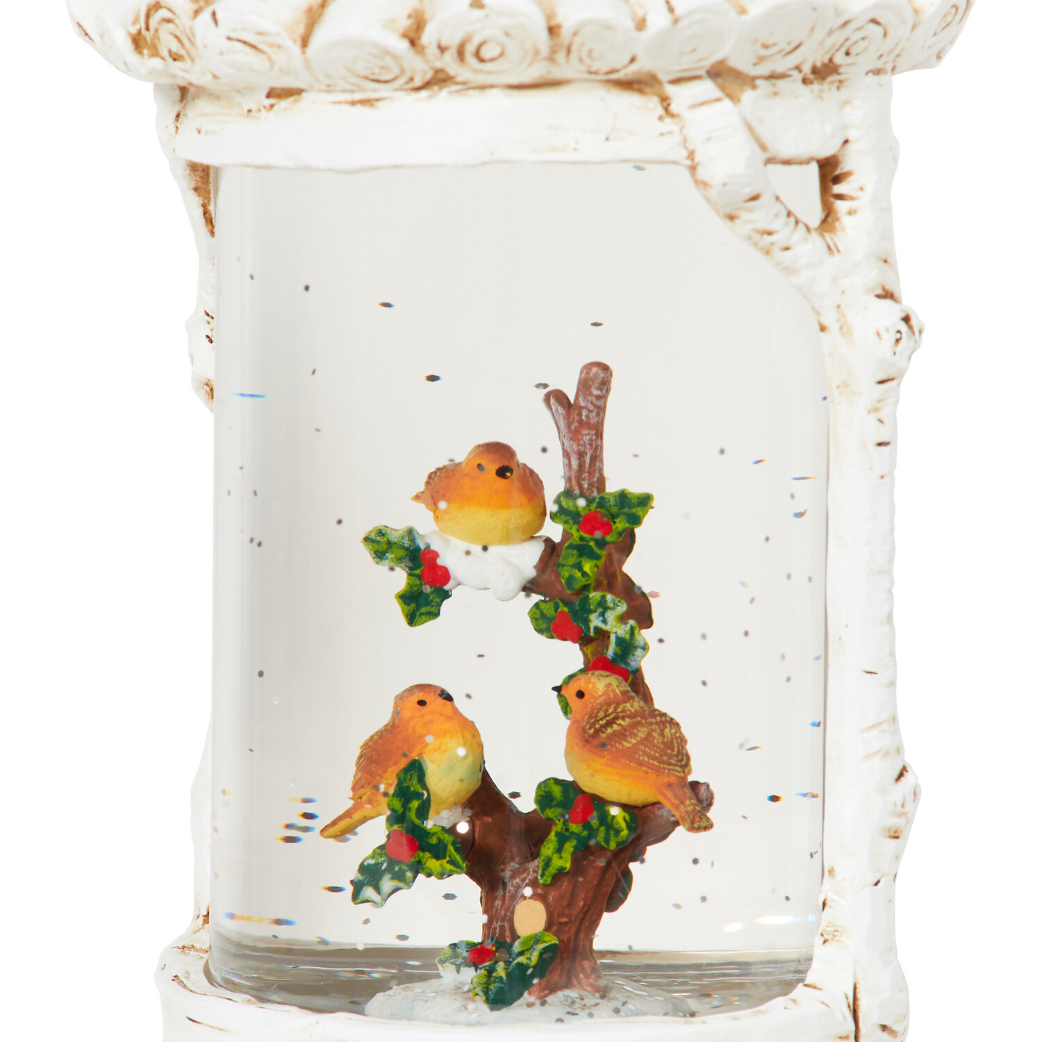 Wood Effect LED Robin Lantern - White Image 4