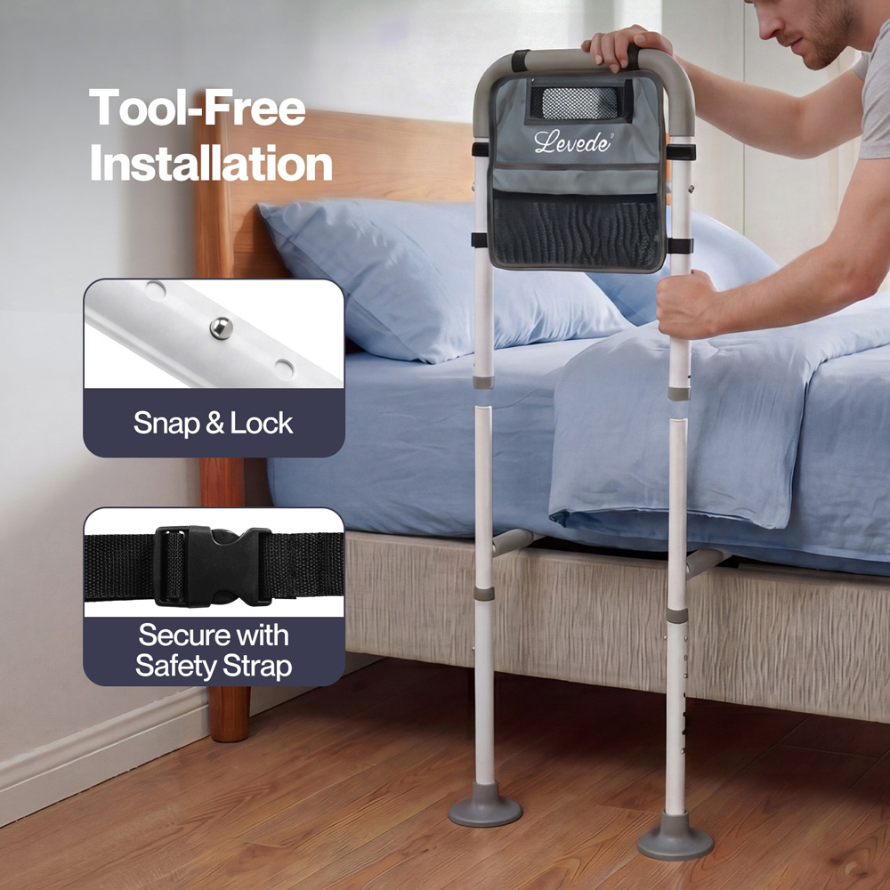 Levede Adjustable Bed Rail with LED Sensor Light and Storage Pocket Image 7