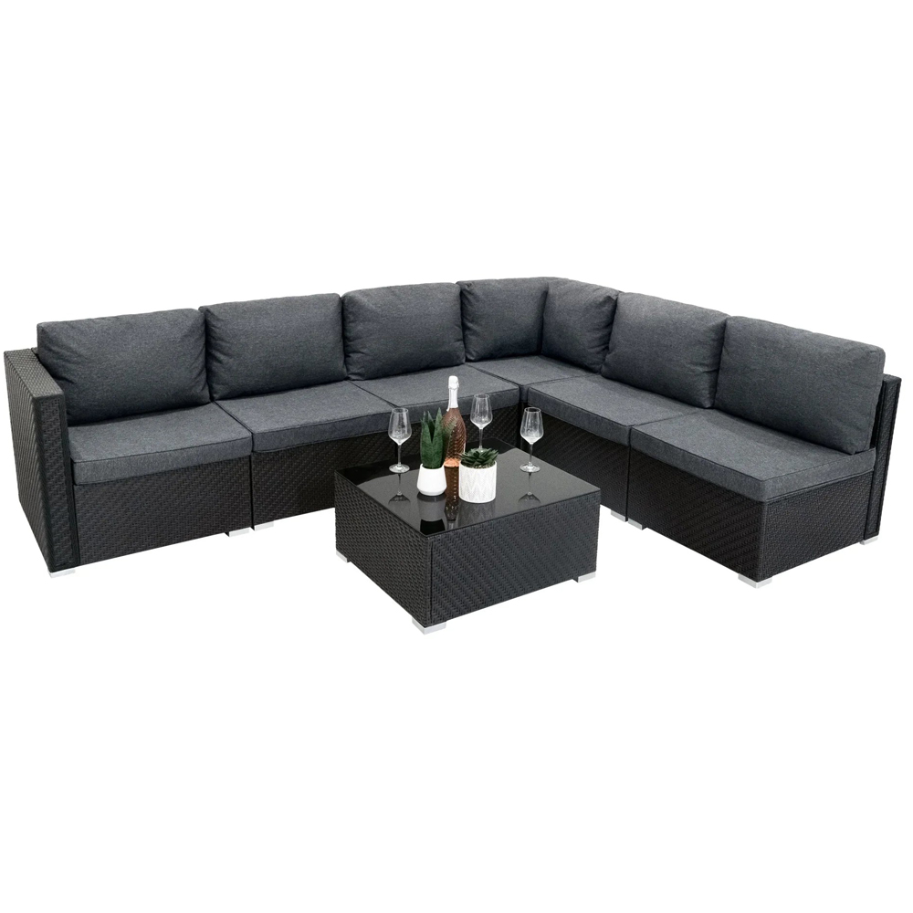 MonsterShop Black 5 Seater Rattan Modular Garden Corner Lounge Set Image 4