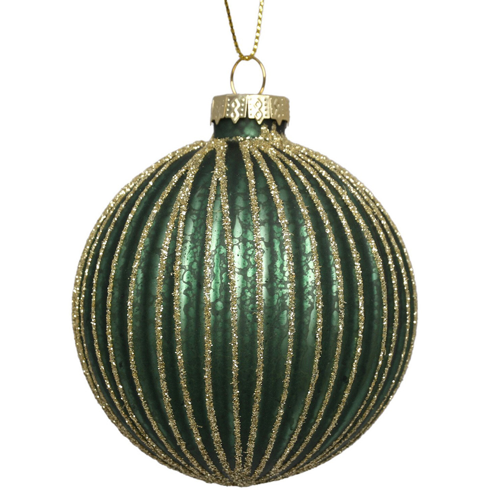 Mottled Green Glitter Ridged Bauble - Green Image 3