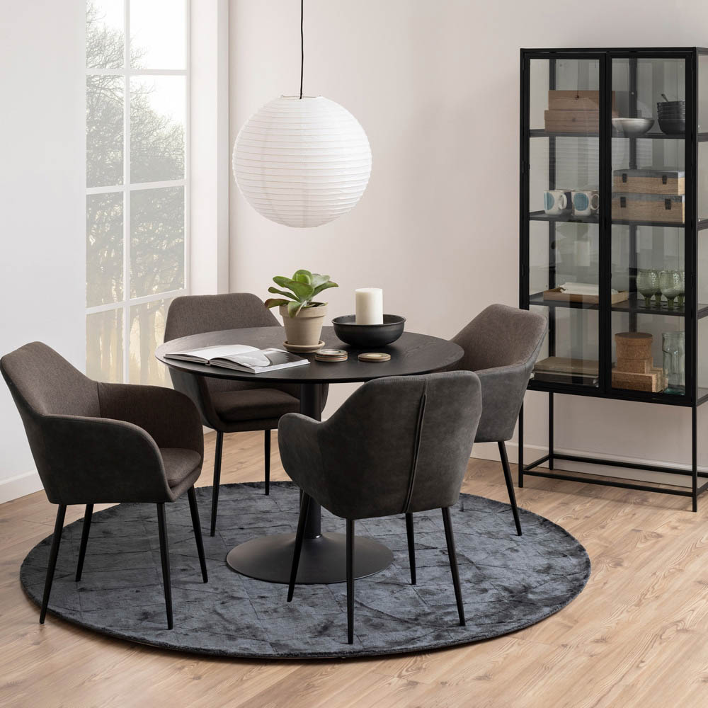 Furniture To Go Ibiza 4 Seater Round Dining Table with Black Ash Top and Matt Black Base Image 3