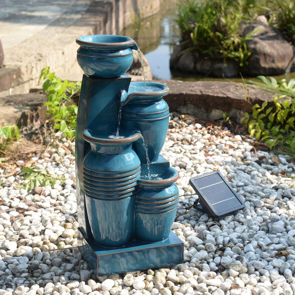 Teamson Home Blue 4-Tier Cascading Bowl Solar Outdoor Fountain 28.7 inch Image 6