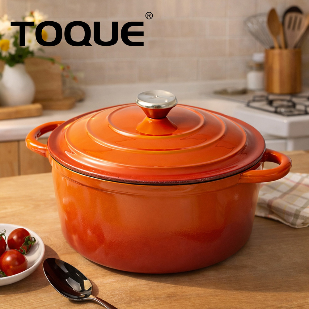 Toque Orange Cast Iron Enamelled Non-Stick Dutch Oven Casserole Dish Pot with Lid 24cm Image 8