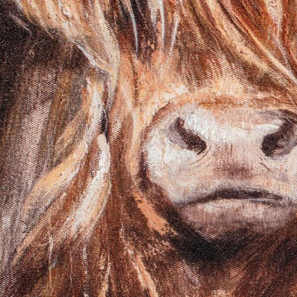 Hand Painted Highland Cow Family Canvas - Multicolour Image 5