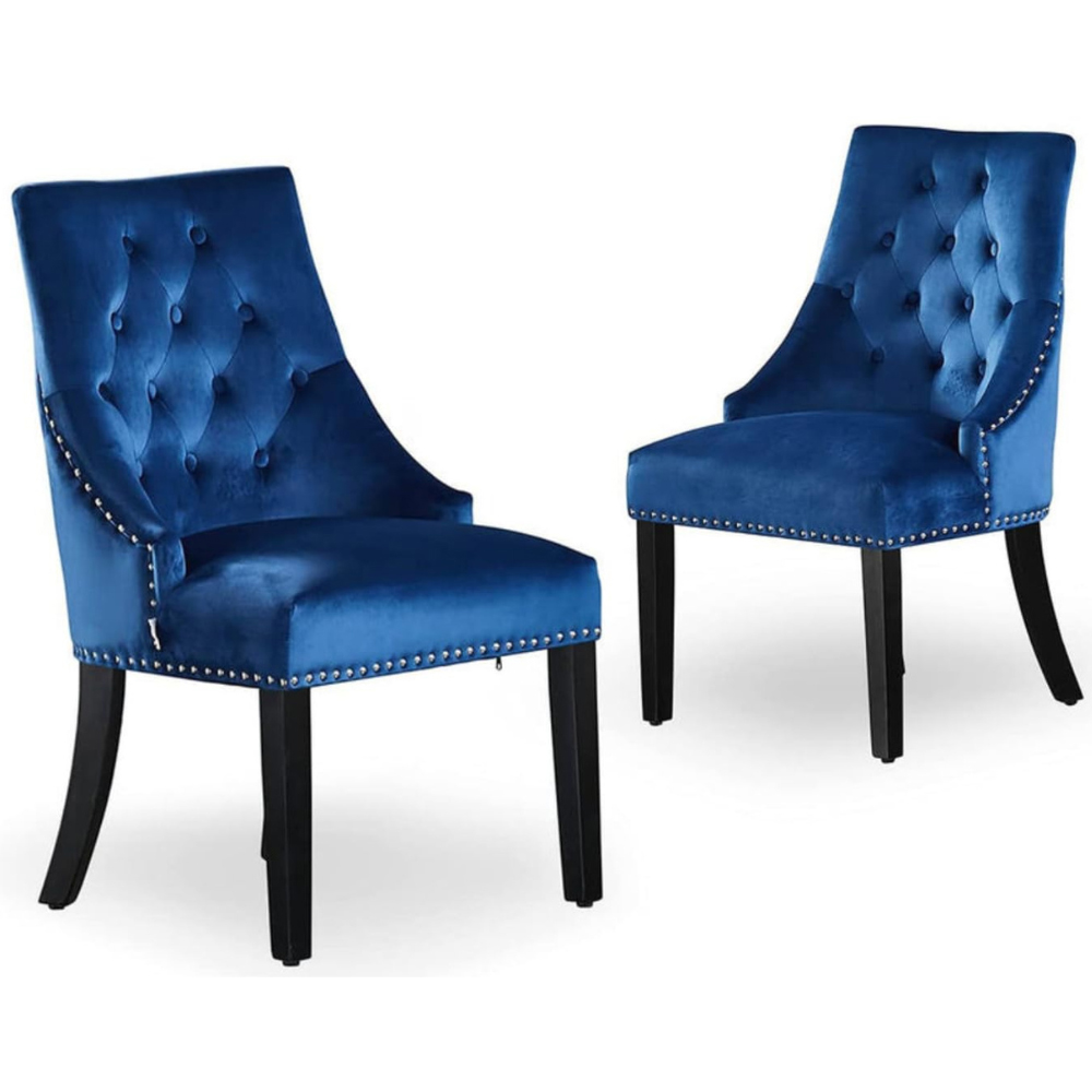 Life Interiors Windsor Blue Velvet Knocker Back Dining Chair Set of 2 Image 2