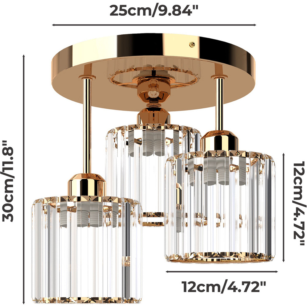Emitto Gold 3 Light Semi Flush Mount E27 Crystal Ceiling Light Image 9