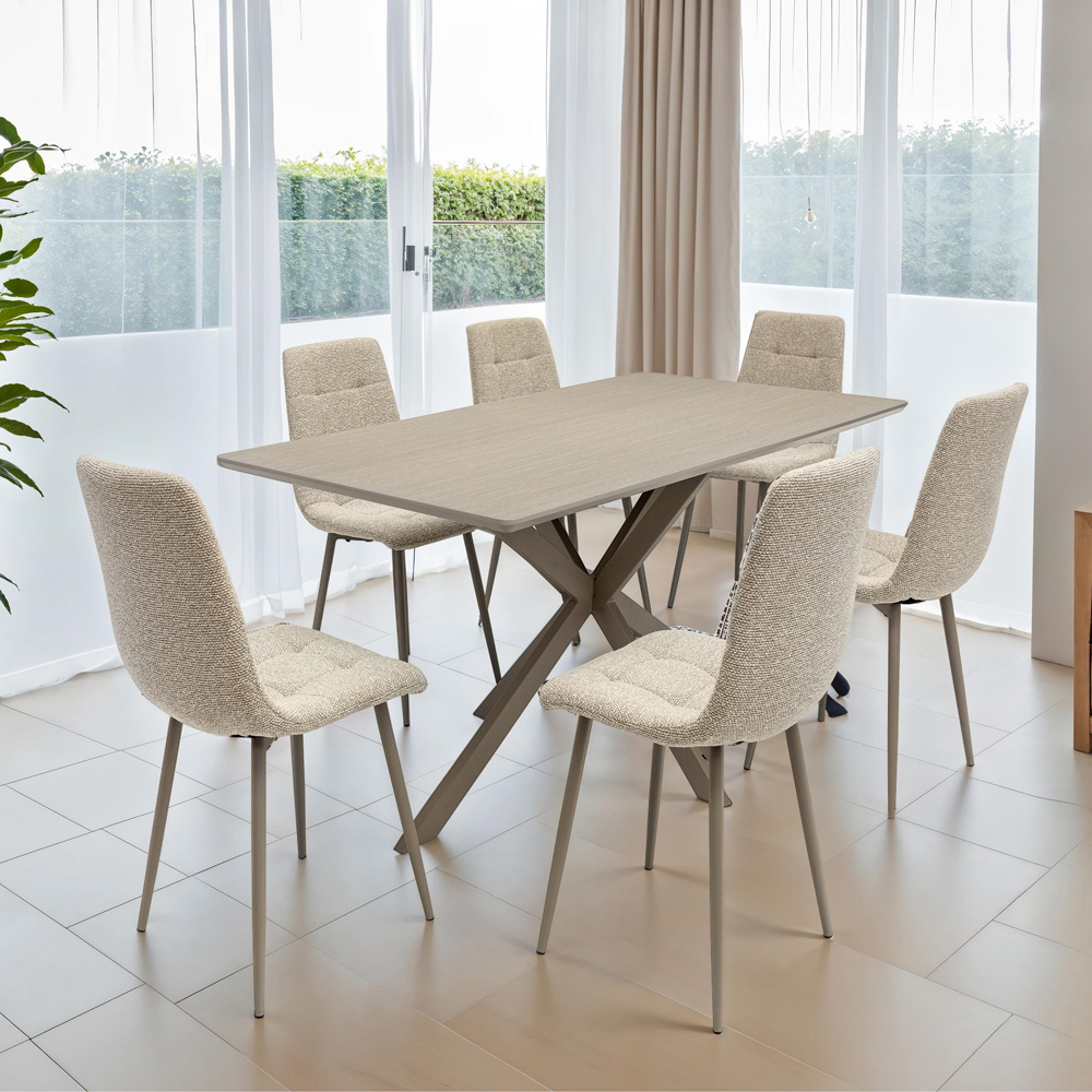 WF Modena Mocha Mix Fabric Quilted Dining Chairs with Taupe Legs Set of 2 Image 6