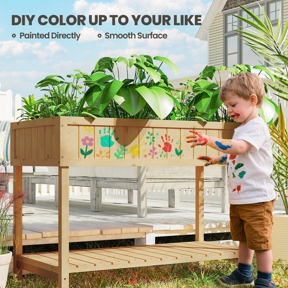 Outsunny Wooden Herb Planter Stand 8 Cubes Bottom Shelf Raised Bed Natural Image 4