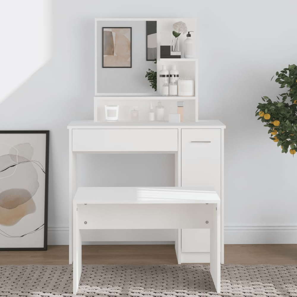 Walplus Single Door Single Drawer 3 Shelf White Dressing Table with Mirror Image 3