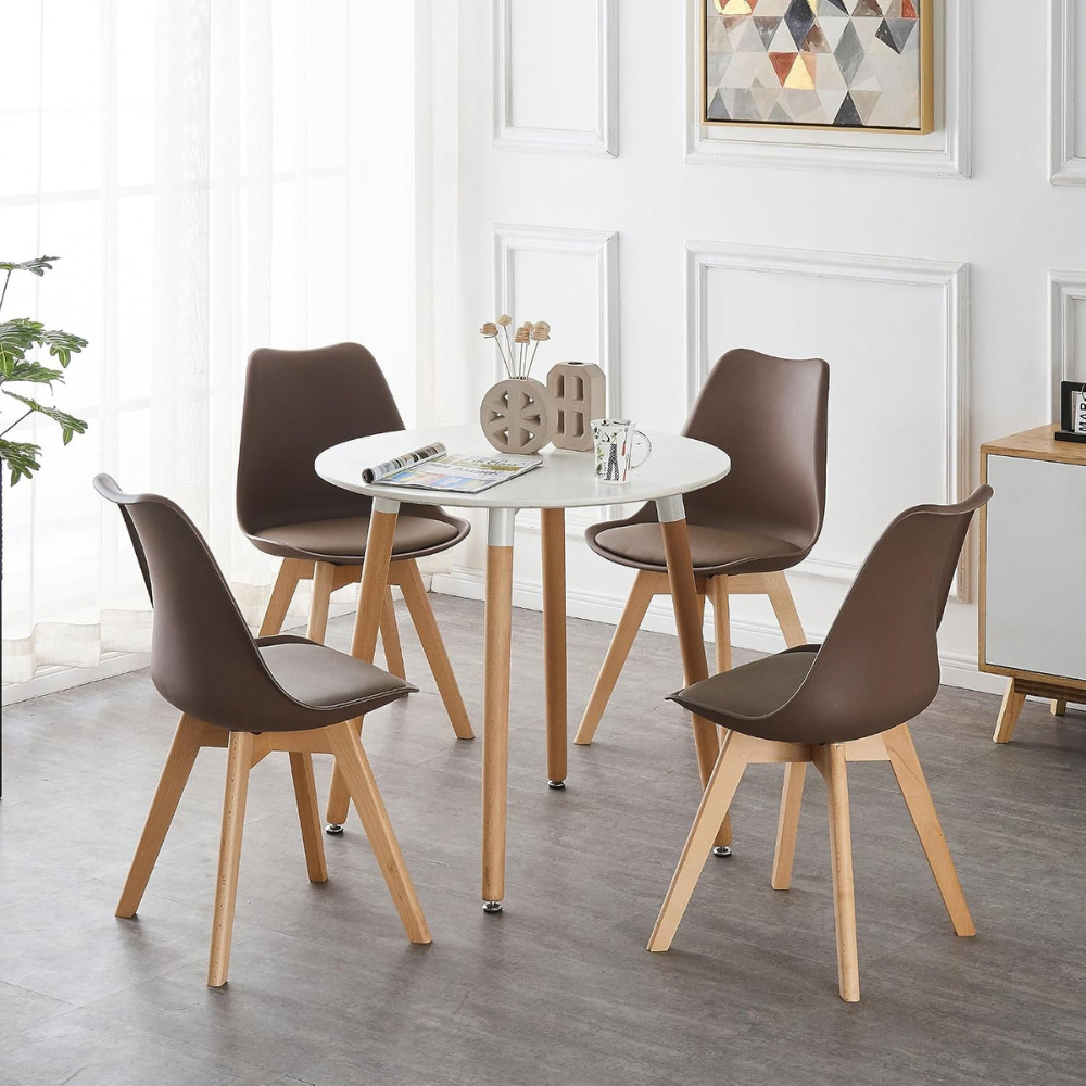 Life Interiors Lorenzo Brown Faux Leather Plastic Dining Chairs Set of 6 Image 8
