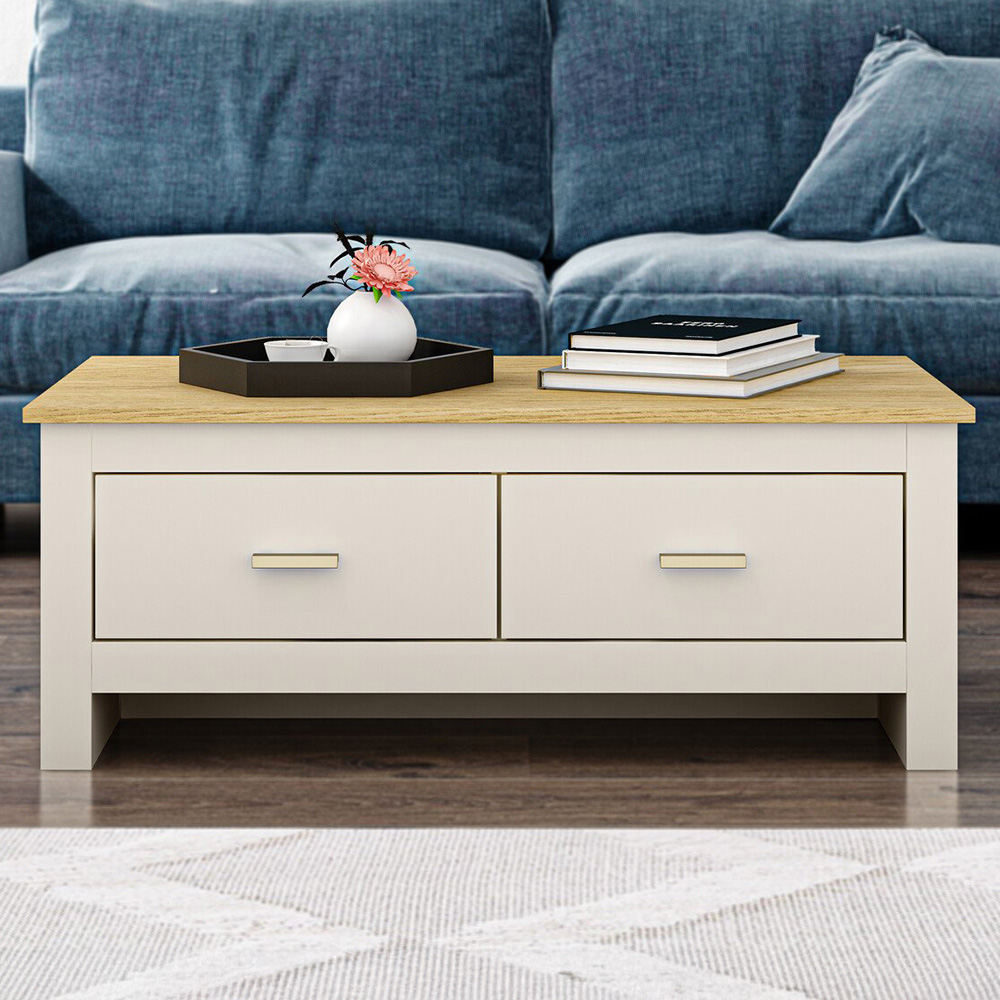 Lexington 2 Drawer Cream and Gold Coffee Table Image 1