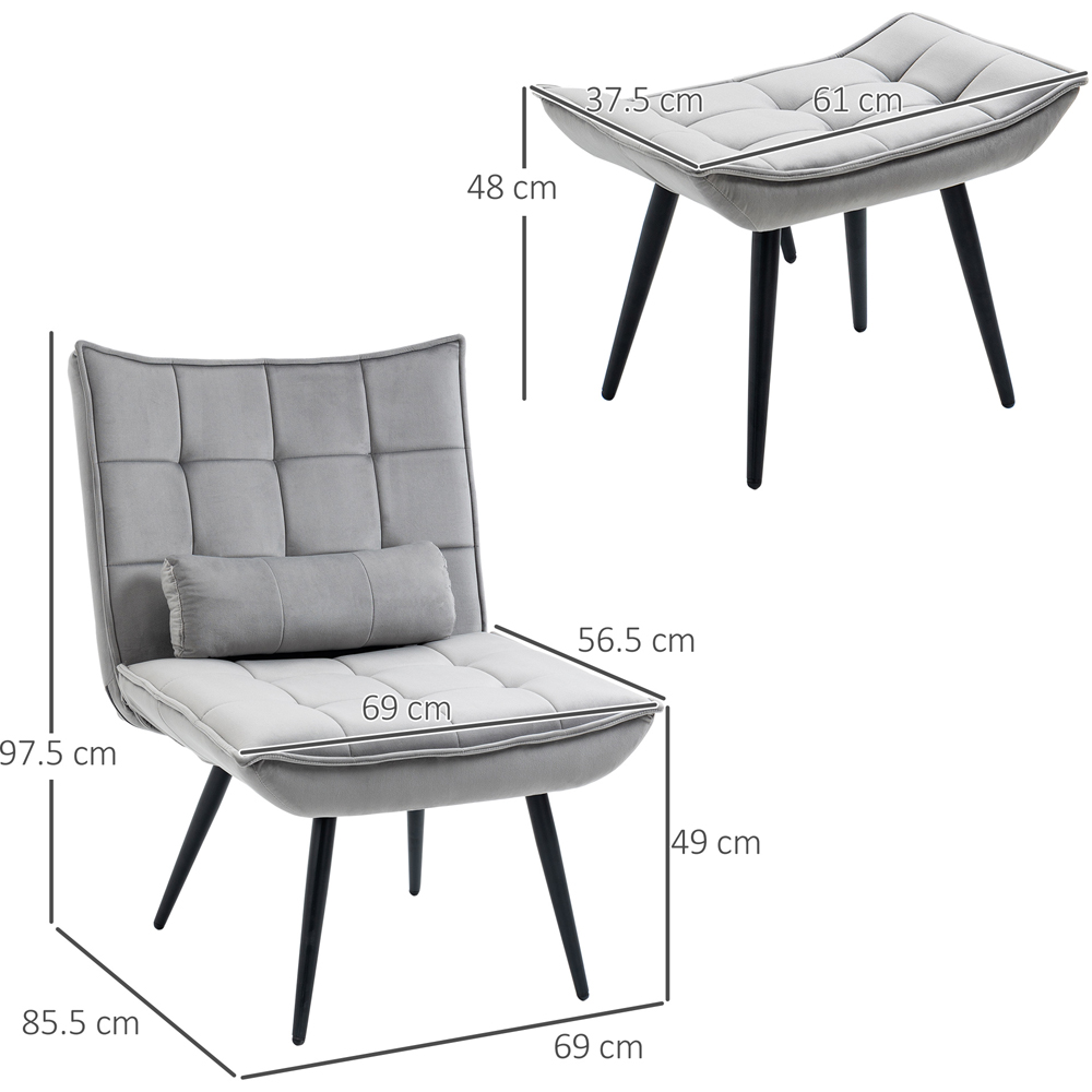 HOMCOM Armless Accent Chair with Footstool Set with Pillow and Steel Legs Grey Image 9
