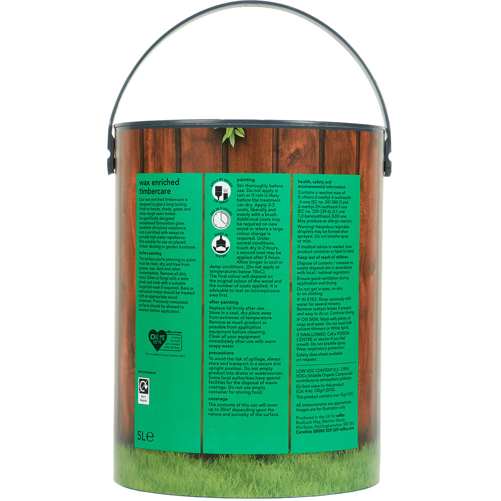 Wilko Wax Enriched Timbercare Evergreen Wood Paint 5L Image 4