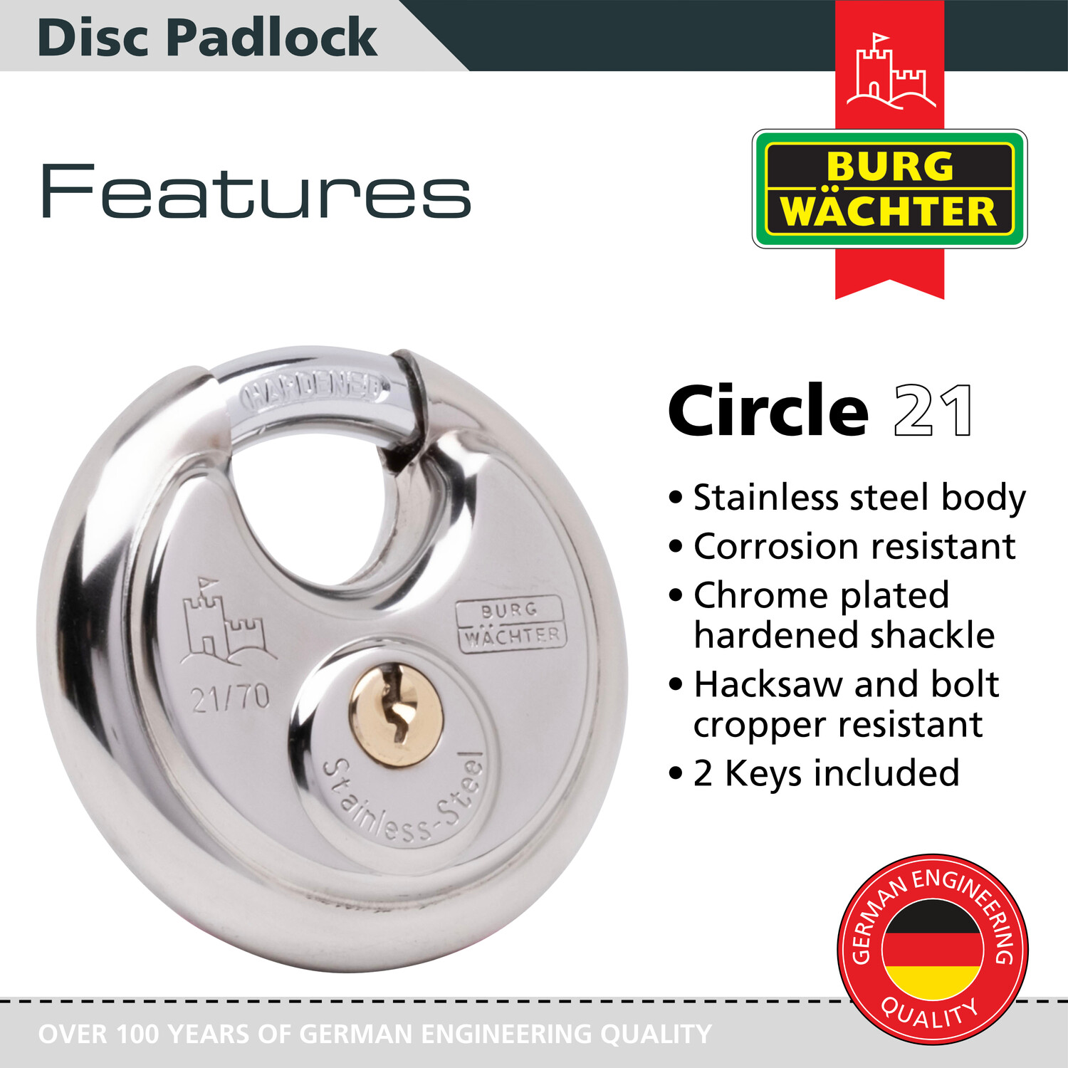Stainless Steel Disc Padlock 70mm Image 2