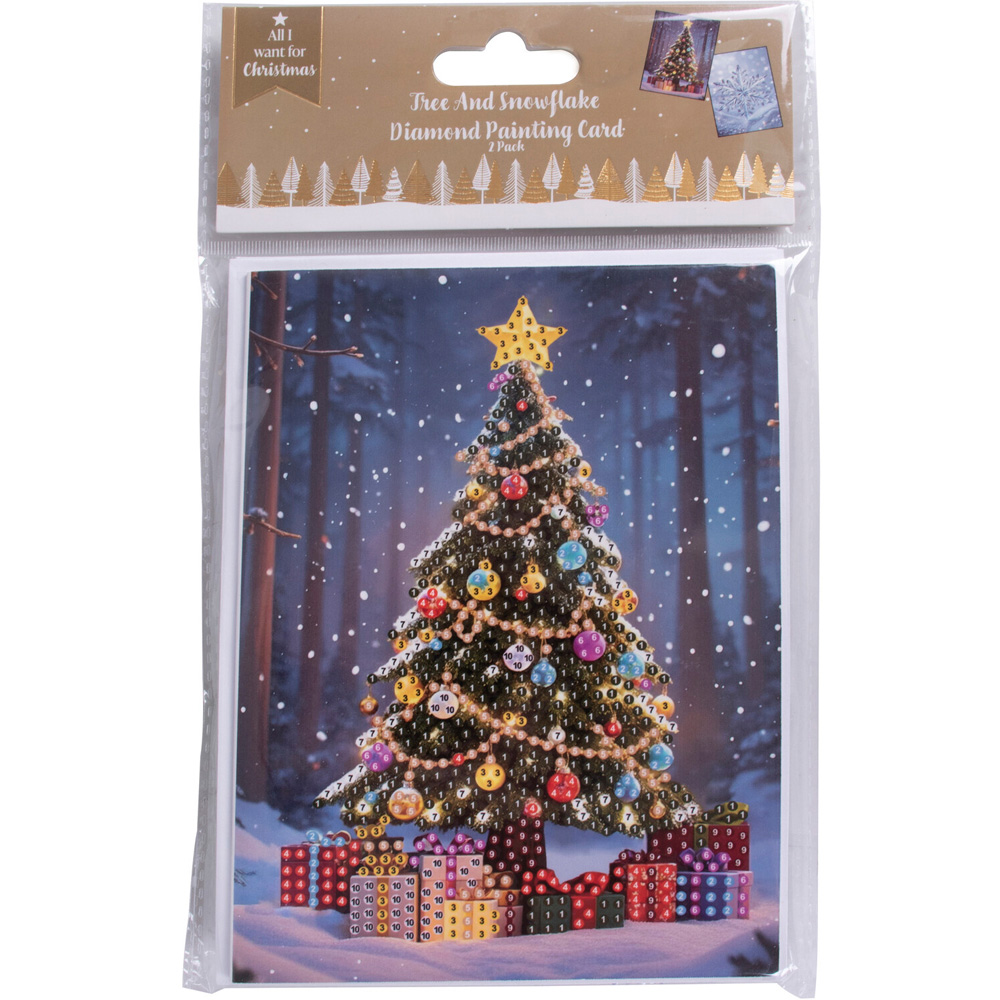 Pack of 2 Tree and Snowflake Diamond Painting Cards Image