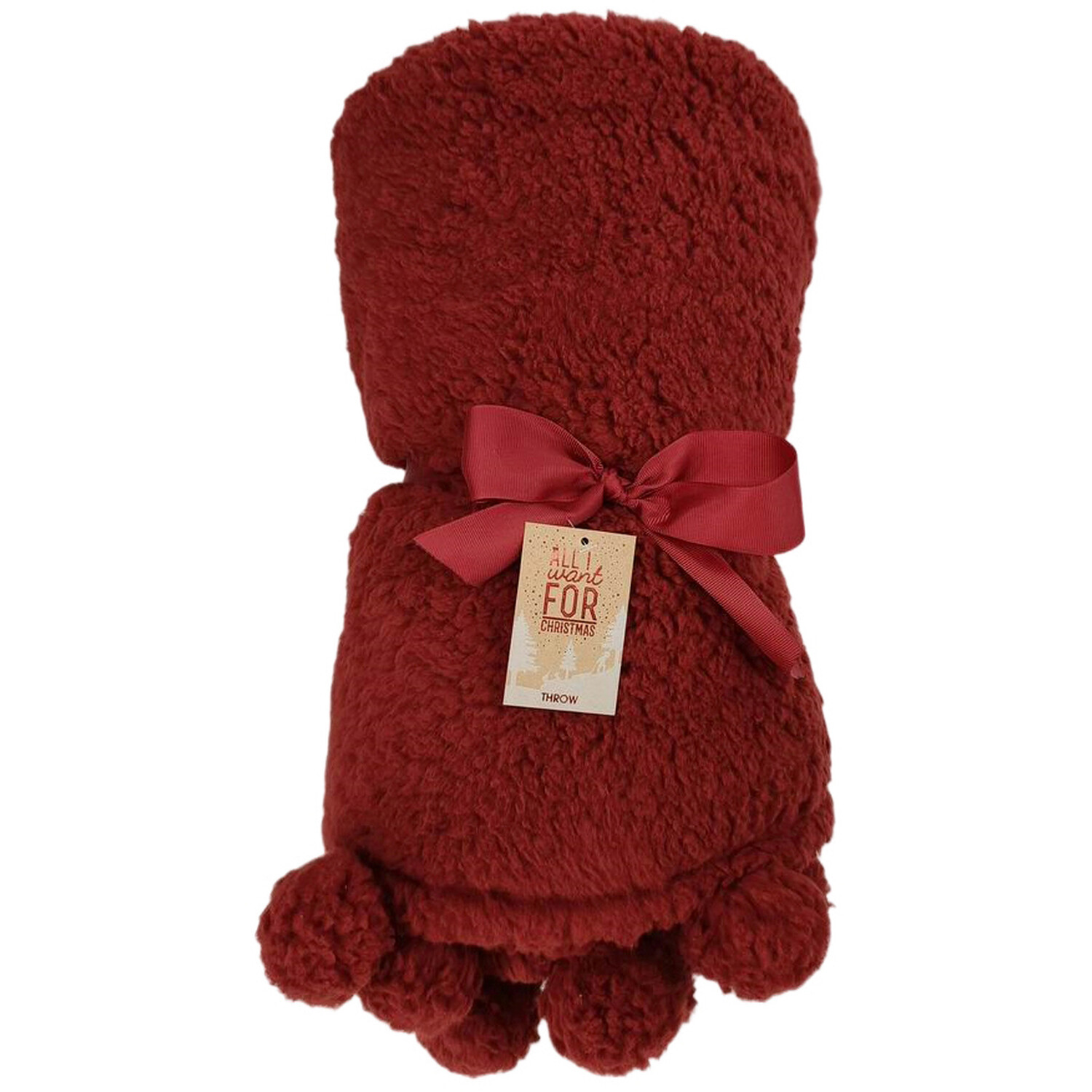 Pom Pom Sherpa Throw - Red Image 2
