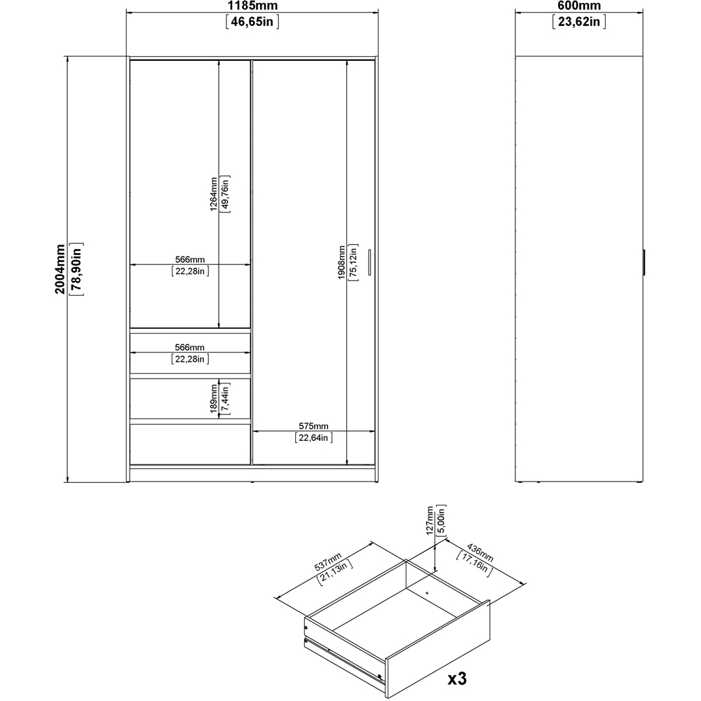 Florence 2 Door 3 Drawer White High Gloss Sliding Wardrobe Image 9