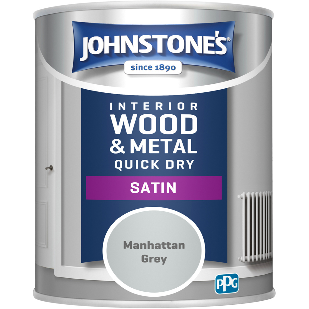 Johnstone's Quick Dry Manhattan Grey Metal & Wood Satin Paint 750ml Image 2