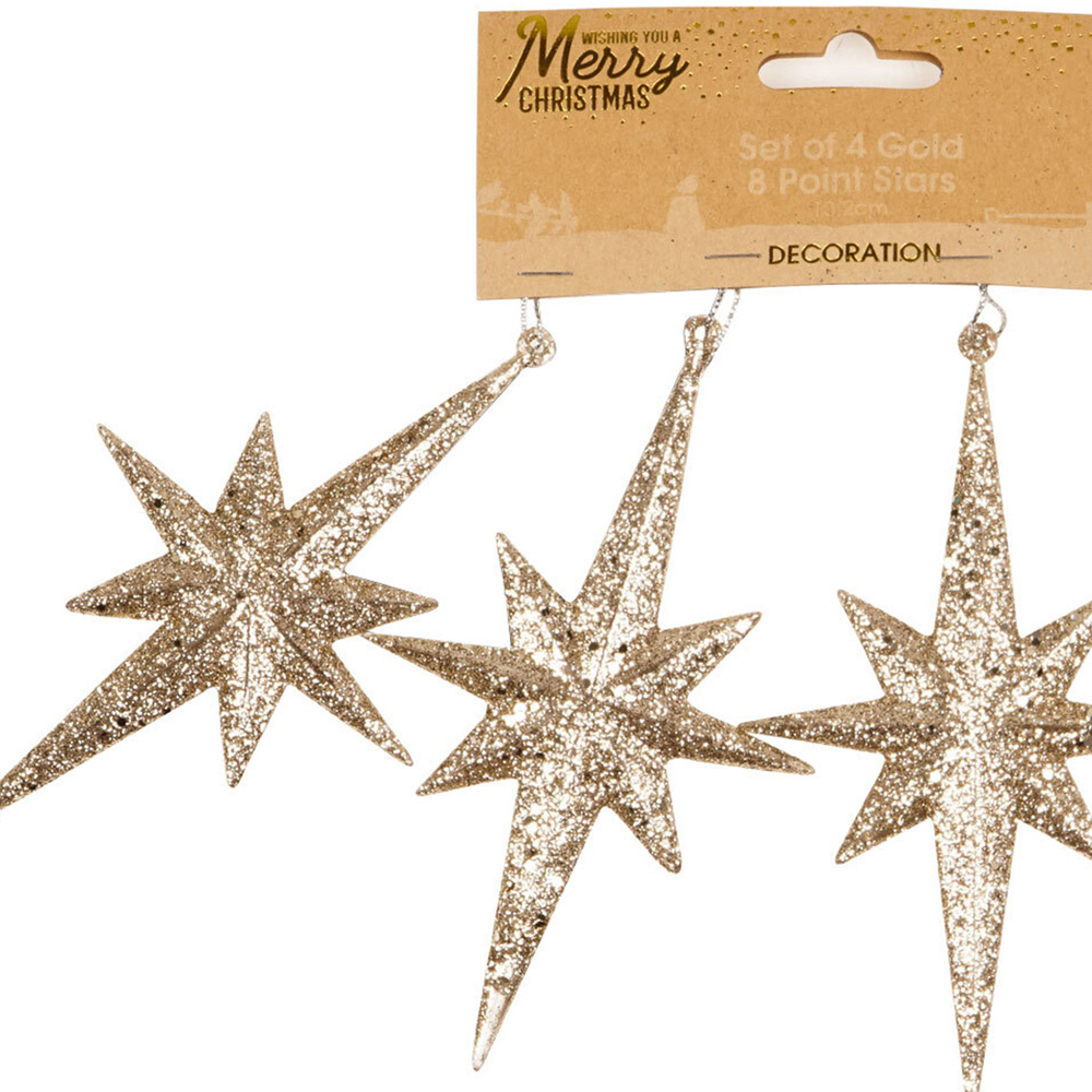 Single 8 Point Star Hanging Decoration 4 Pack in Assorted styles Image 2