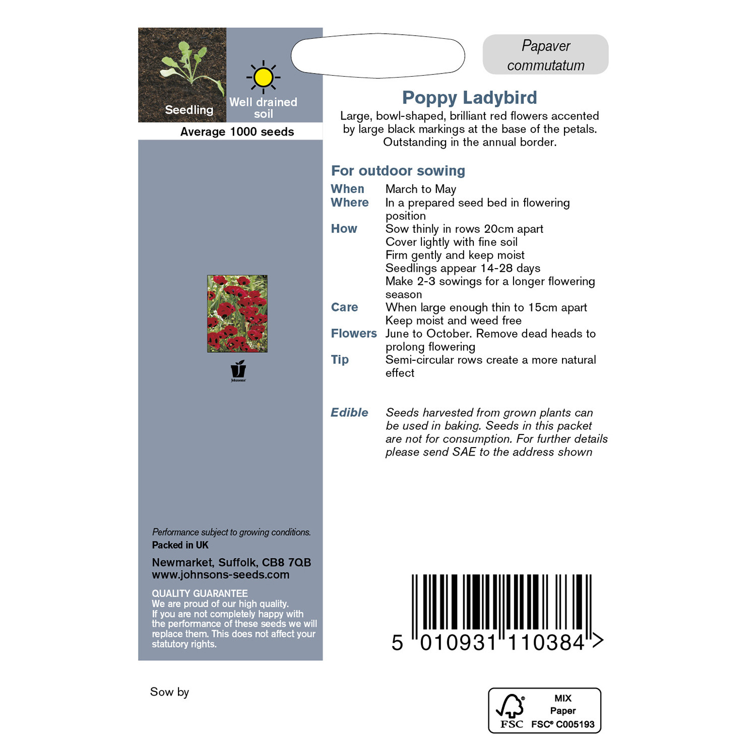 Johnsons Poppy Ladybird Flower Seeds Image 3