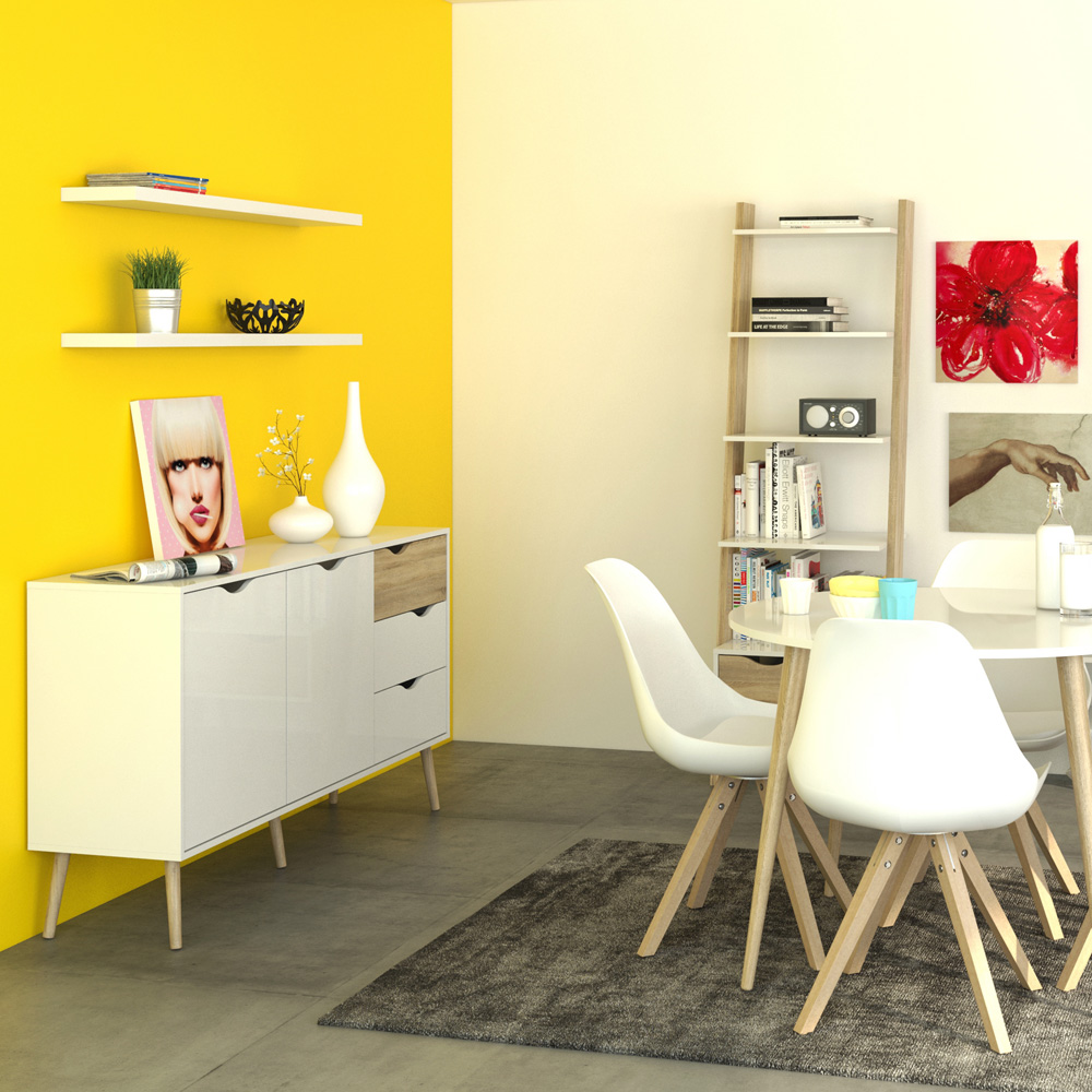 Furniture To Go Oslo White and Oak Single Drawer 5 Shelf Leaning Bookcase Image 8