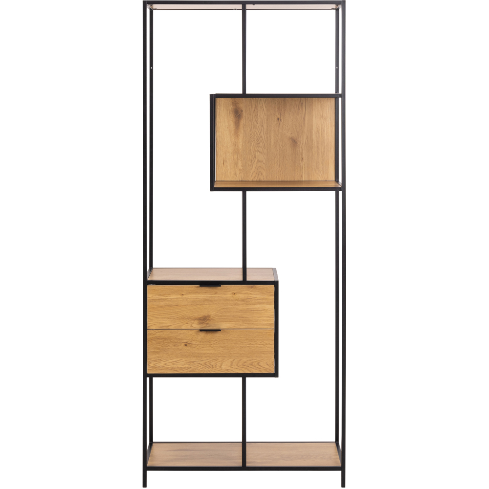 Furniture To Go Seaford Black and Wild Oak 2 Drawer 4 Shelf Tall Bookcase Image 2