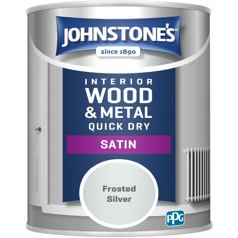 Johnstone's Quick Dry One Coat Wood & Metal Frosted Silver Satin Paint 750ml Image 2