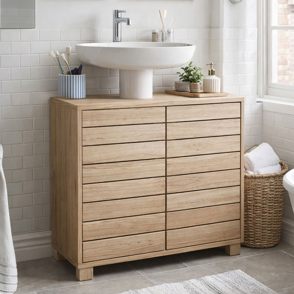 Levede Oak 2 Door Bathroom Under Sink Vanity Unit Image 3
