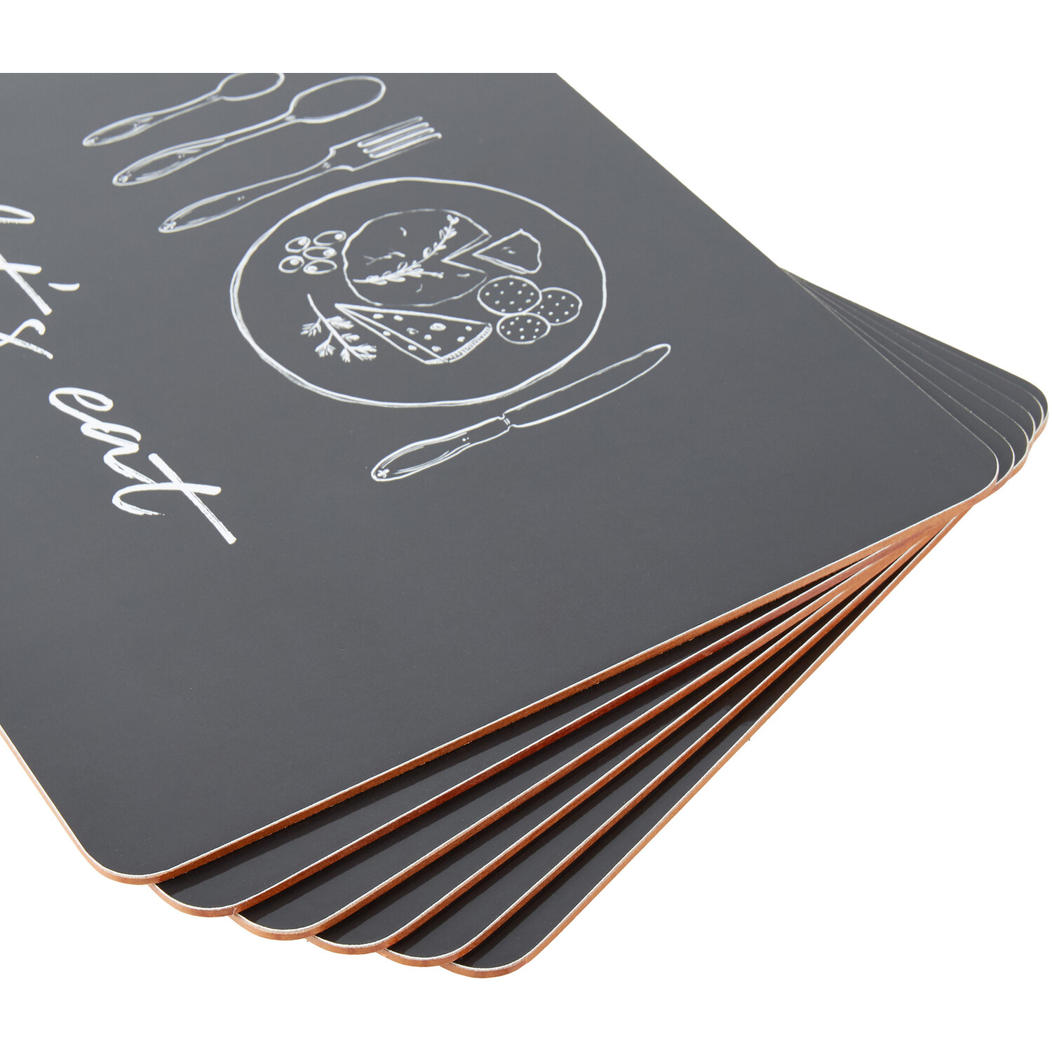 Pack of 6 Let's Eat Placemats - Black Image 3