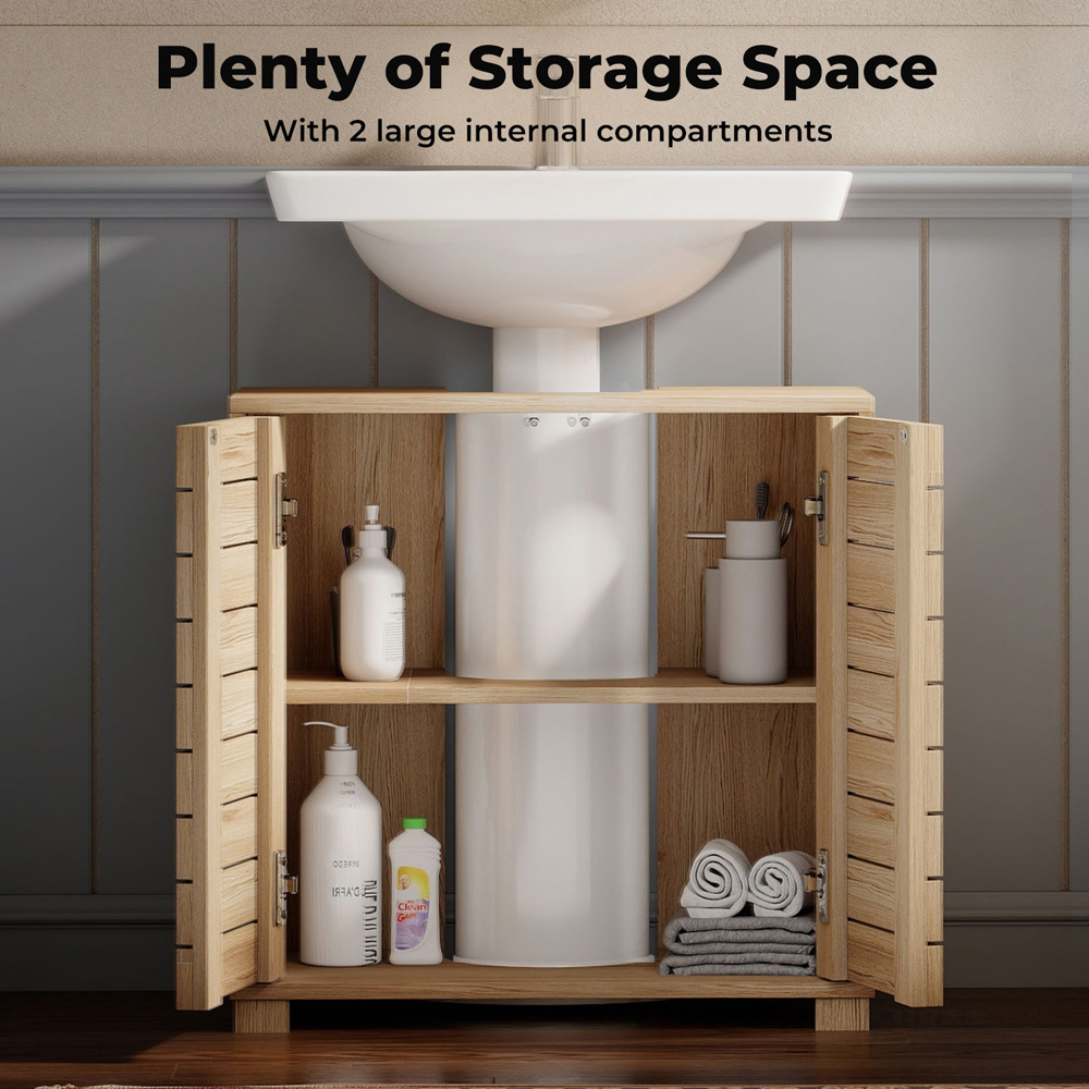Levede Oak 2 Door Bathroom Under Sink Vanity Unit Image 6