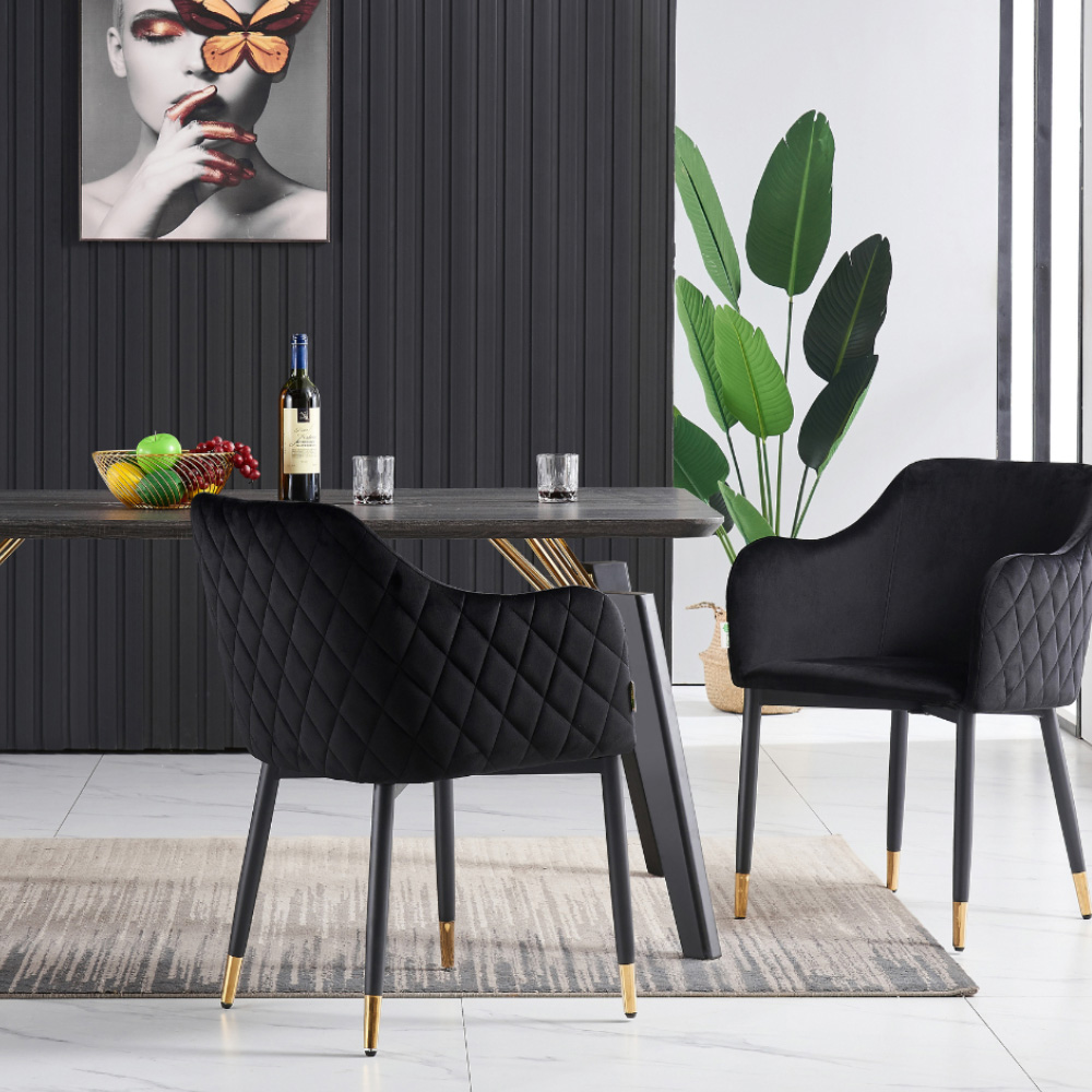 Life Interiors Verona Black and Gold Velvet Upholstered Dining Chair Set of 2 Image 5