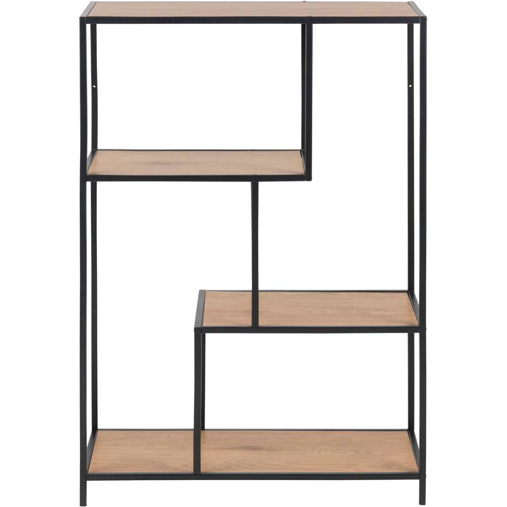 Furniture To Go Seaford Oak and Black 3 Shelf Metal Asymmetrical Bookcase Image 2