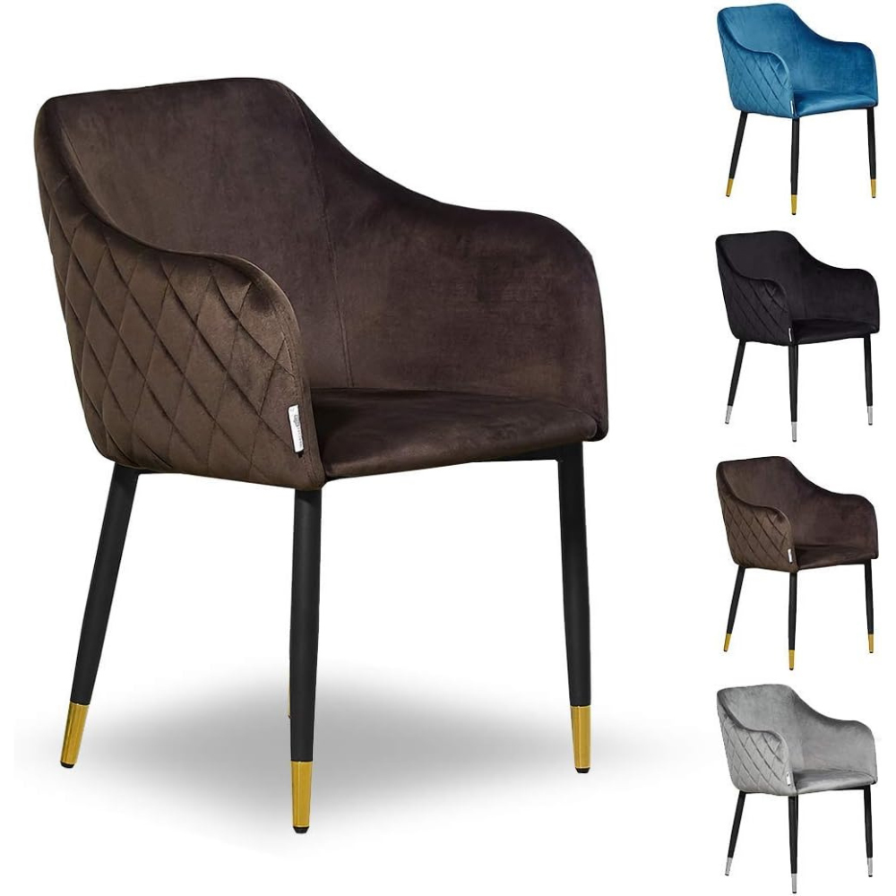 Life Interiors Verona Brown and Gold Velvet Upholstered Dining Chair Set of 2 Image 3