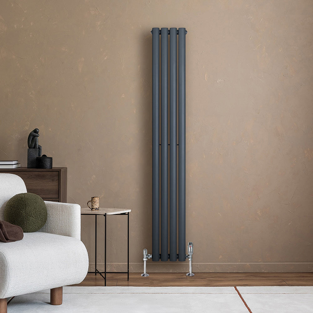 MonsterShop 1919 BTU Anthracite Grey Oval Single Column Radiator 1600 x 240mm Image 2